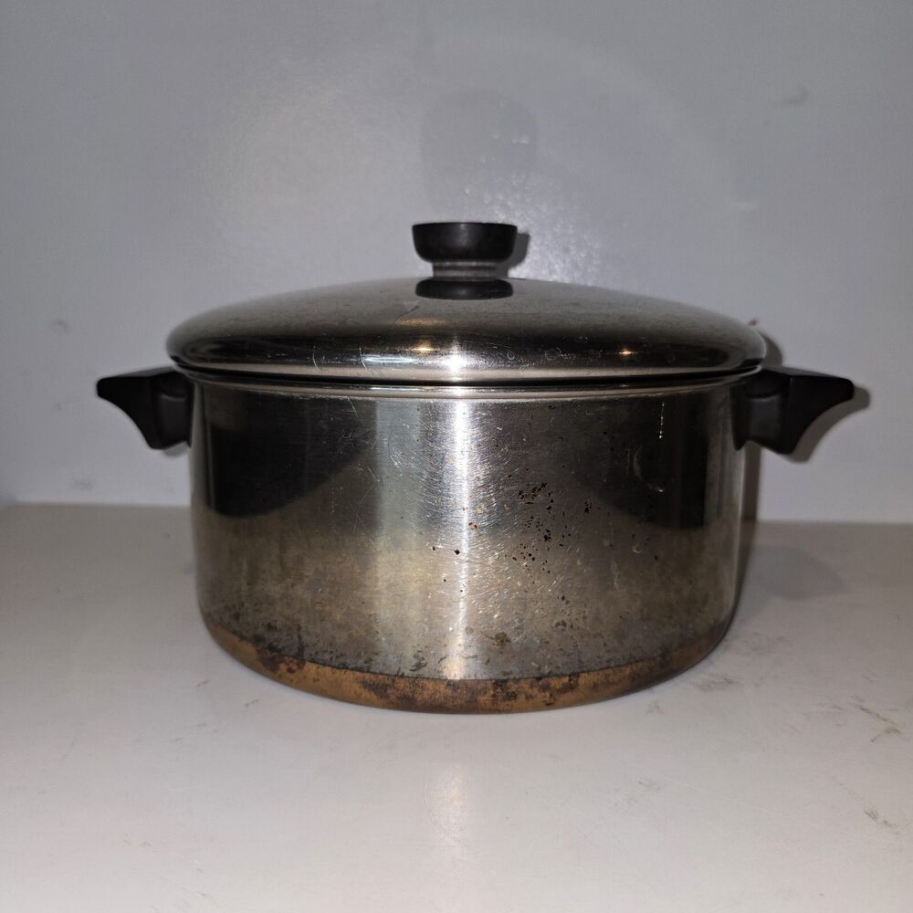 REVERE WARE 4 1/2 Qt. Stockpot With Lid Copper Bottom 89B Clinton, Ill USA